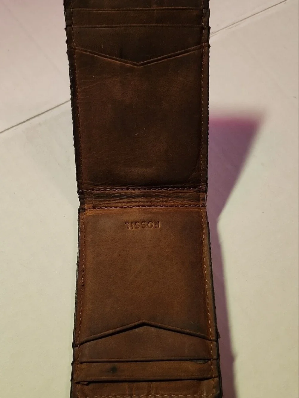 Fossil Brown Leather Card Holder/ Wallet with ID Window